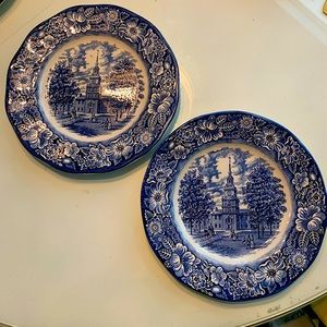 Liberty Blue Staffordshire Dinner Plate LOT of 2 Independence Hall China England